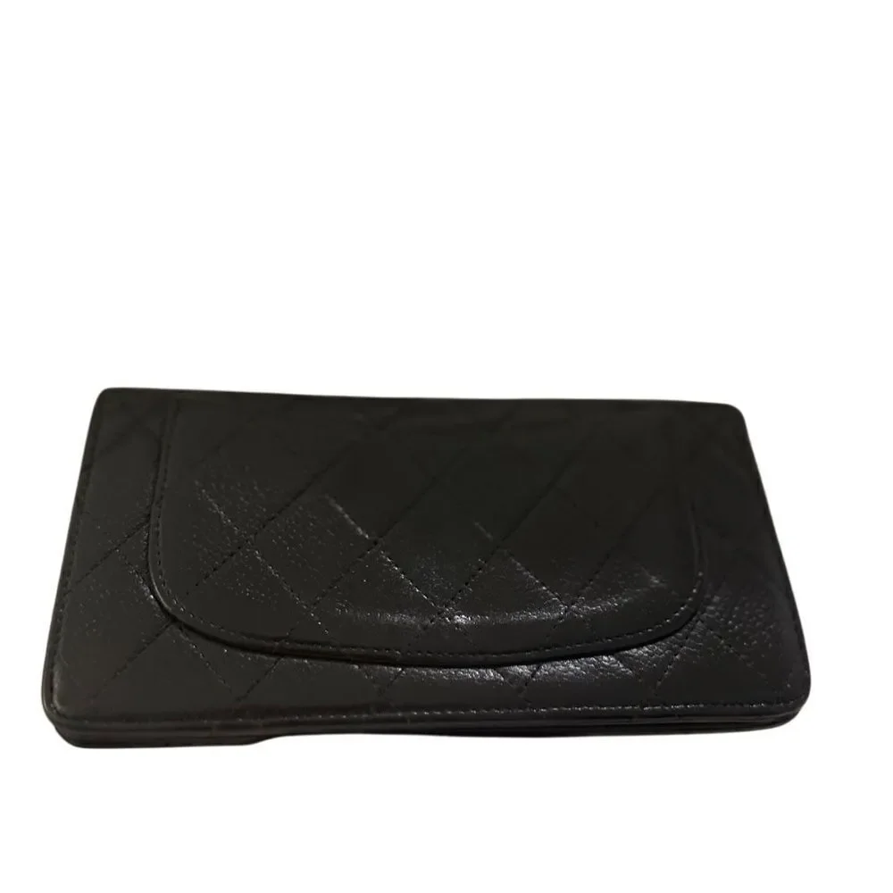 Chanel quilted black leather wallet